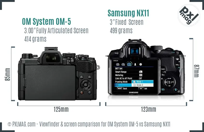 OM System OM-5 vs Samsung NX11 Screen and Viewfinder comparison