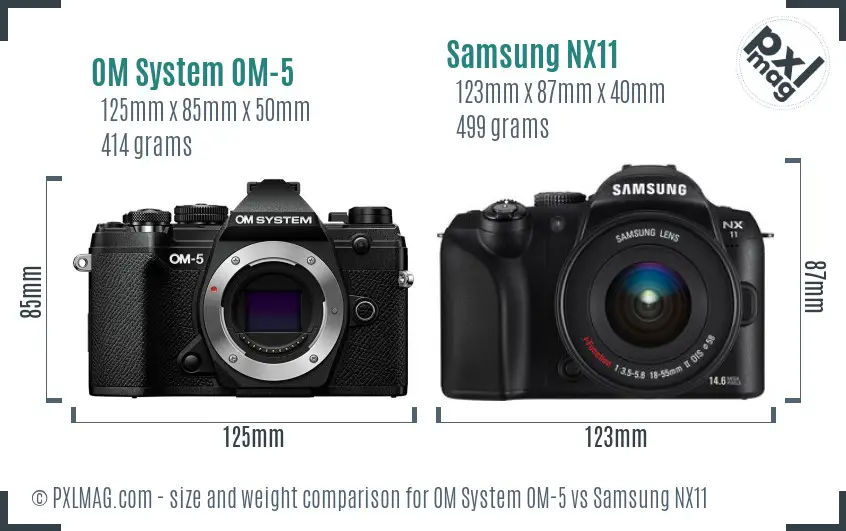 OM System OM-5 vs Samsung NX11 size comparison