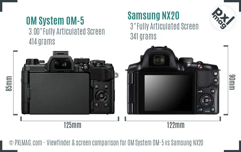 OM System OM-5 vs Samsung NX20 Screen and Viewfinder comparison