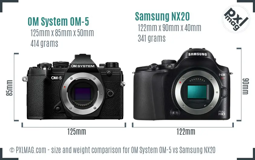 OM System OM-5 vs Samsung NX20 size comparison