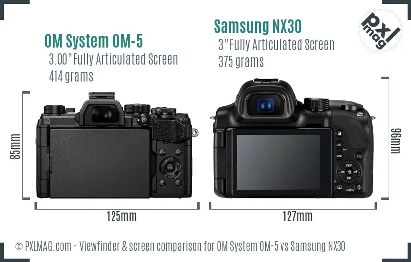 OM System OM-5 vs Samsung NX30 Screen and Viewfinder comparison