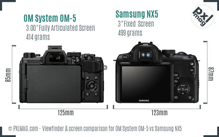 OM System OM-5 vs Samsung NX5 Screen and Viewfinder comparison