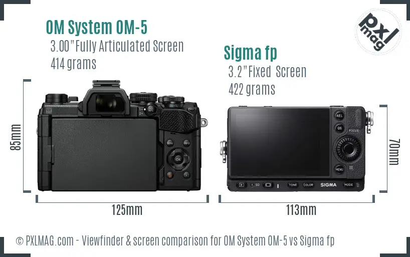 OM System OM-5 vs Sigma fp Screen and Viewfinder comparison