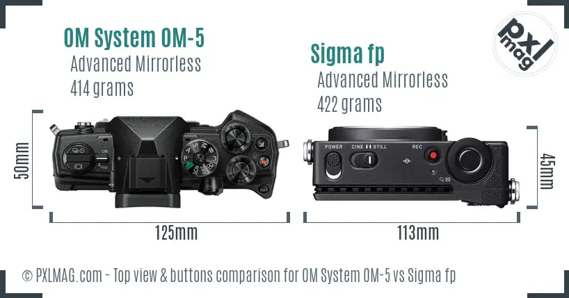 OM System OM-5 vs Sigma fp top view buttons comparison