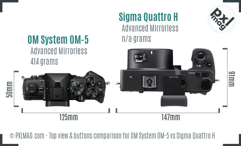OM System OM-5 vs Sigma Quattro H top view buttons comparison OM System OM-5 vs Sigma Quattro H top view buttons comparison