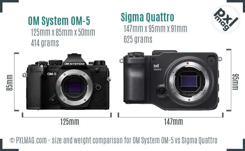 OM System OM-5 vs Sigma Quattro size comparison