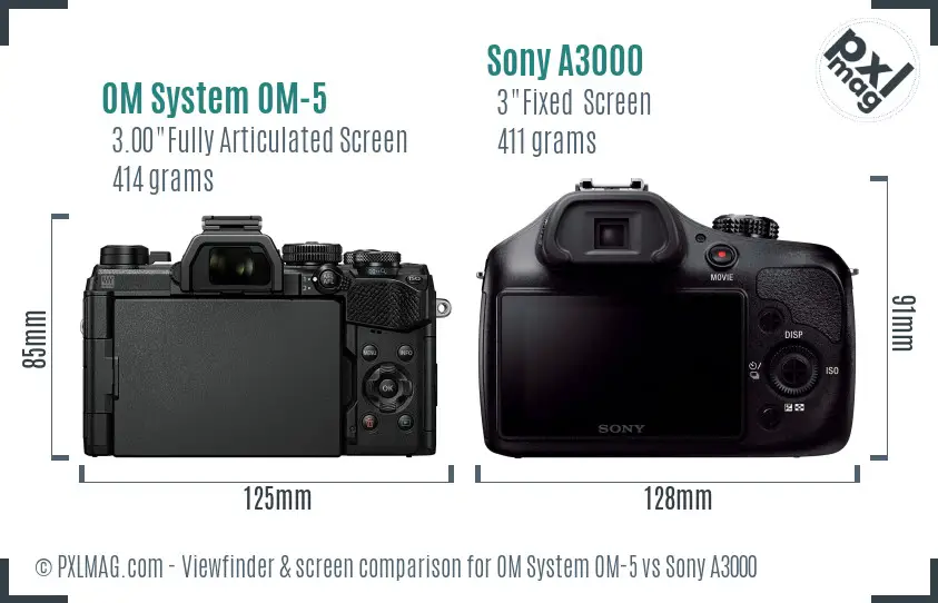 OM System OM-5 vs Sony A3000 Screen and Viewfinder comparison OM System OM-5 vs Sony A3000 Screen and Viewfinder comparison