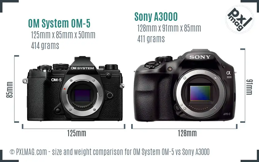 OM System OM-5 vs Sony A3000 size comparison OM System OM-5 vs Sony A3000 size comparison