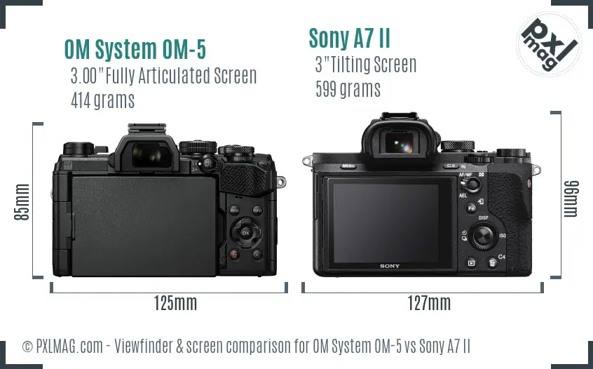 OM System OM-5 vs Sony A7 II Screen and Viewfinder comparison
