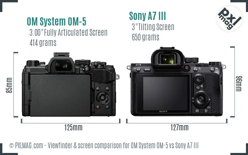 OM System OM-5 vs Sony A7 III Screen and Viewfinder comparison