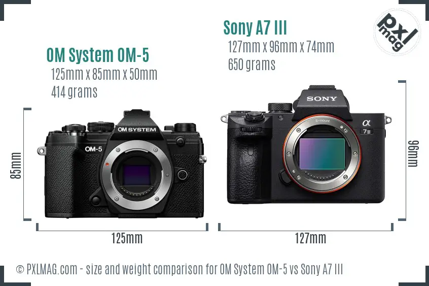 OM System OM-5 vs Sony A7 III size comparison