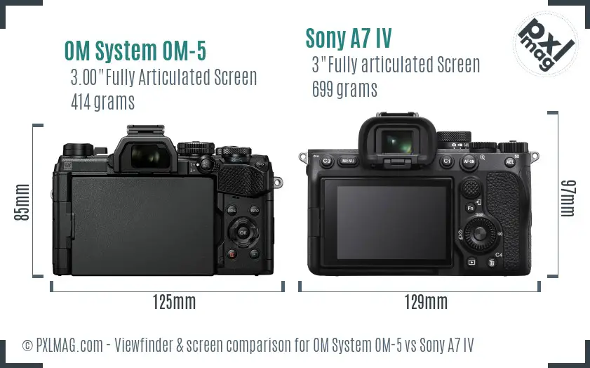 OM System OM-5 vs Sony A7 IV Screen and Viewfinder comparison OM System OM-5 vs Sony A7 IV Screen and Viewfinder comparison