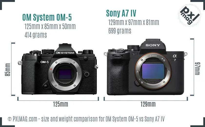 OM System OM-5 vs Sony A7 IV size comparison OM System OM-5 vs Sony A7 IV size comparison
