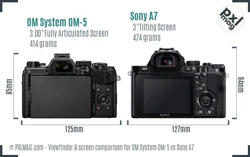 OM System OM-5 vs Sony A7 Screen and Viewfinder comparison