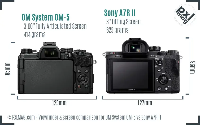 OM System OM-5 vs Sony A7R II Screen and Viewfinder comparison