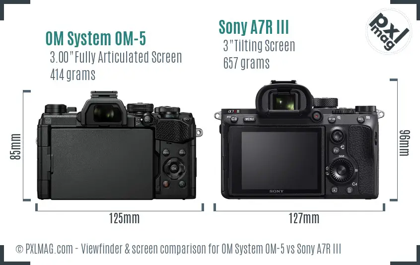 OM System OM-5 vs Sony A7R III Screen and Viewfinder comparison