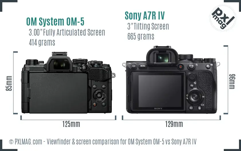 OM System OM-5 vs Sony A7R IV Screen and Viewfinder comparison