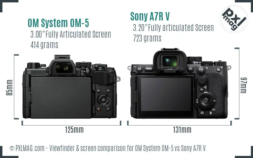OM System OM-5 vs Sony A7R V Screen and Viewfinder comparison