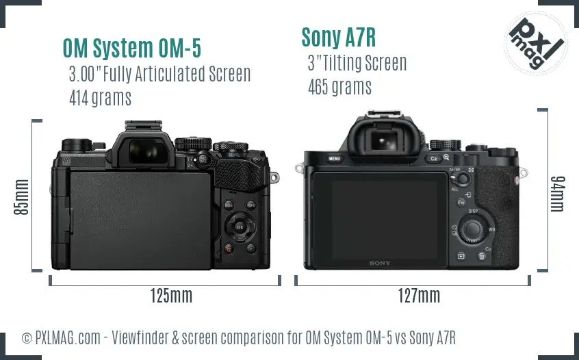 OM System OM-5 vs Sony A7R Screen and Viewfinder comparison