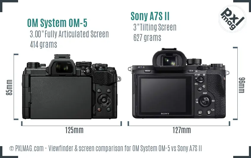 OM System OM-5 vs Sony A7S II Screen and Viewfinder comparison