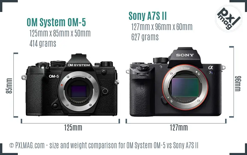 OM System OM-5 vs Sony A7S II size comparison