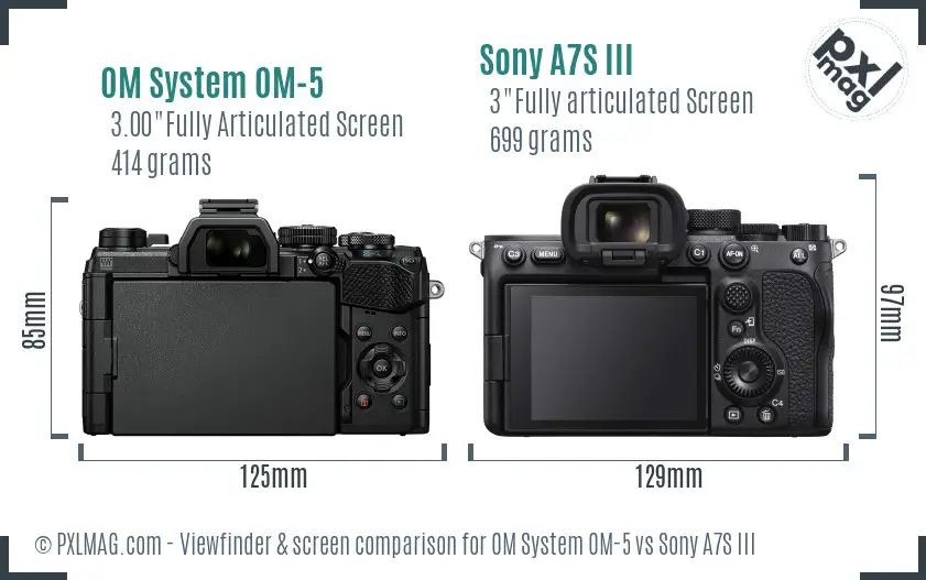 OM System OM-5 vs Sony A7S III Screen and Viewfinder comparison