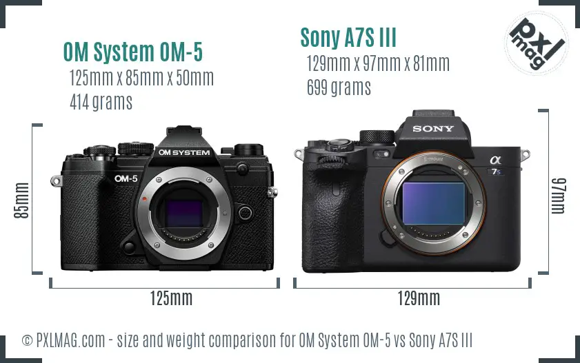 OM System OM-5 vs Sony A7S III size comparison