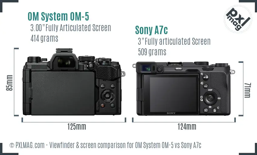 OM System OM-5 vs Sony A7c Screen and Viewfinder comparison