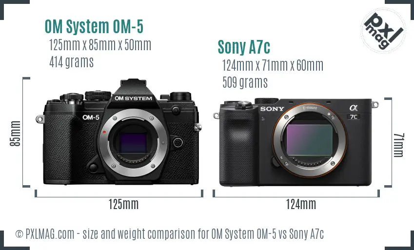 OM System OM-5 vs Sony A7c size comparison