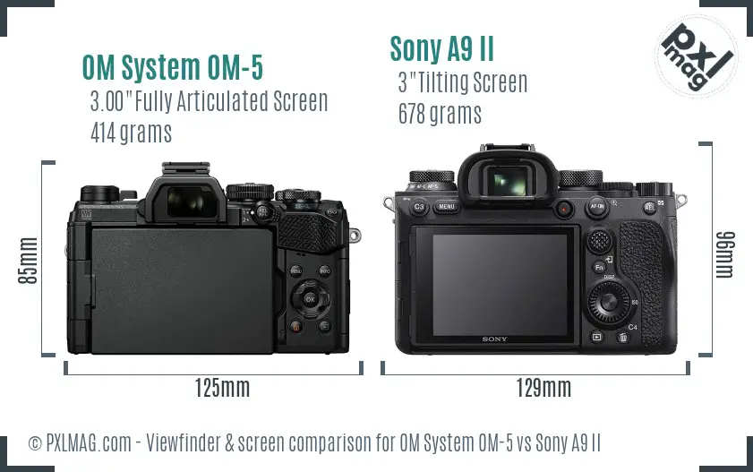 OM System OM-5 vs Sony A9 II Screen and Viewfinder comparison