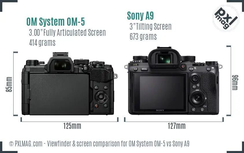 OM System OM-5 vs Sony A9 Screen and Viewfinder comparison