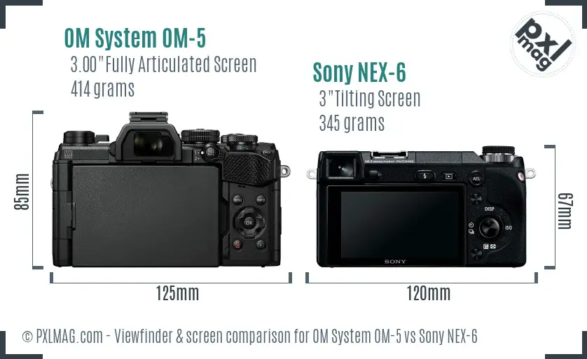 OM System OM-5 vs Sony NEX-6 Screen and Viewfinder comparison