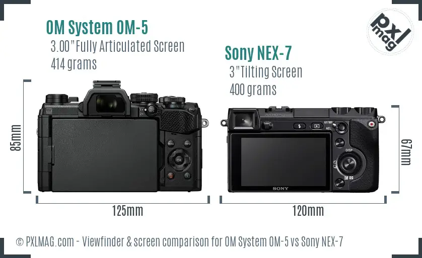 OM System OM-5 vs Sony NEX-7 Screen and Viewfinder comparison