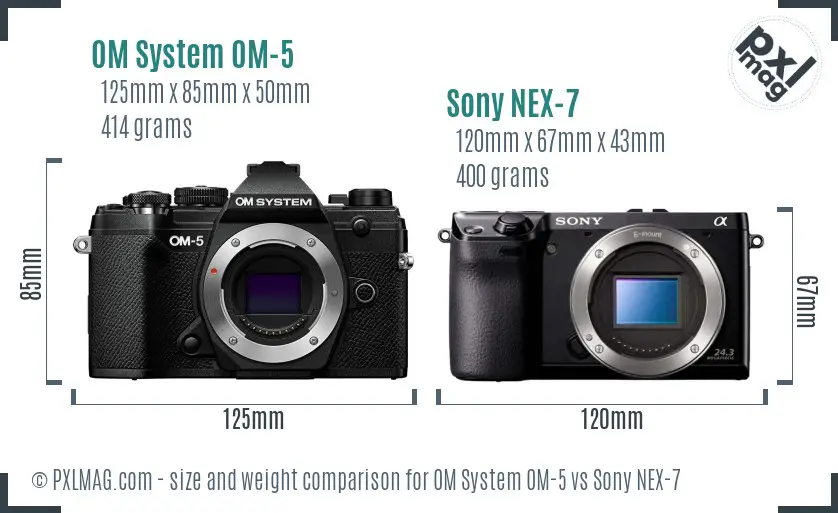 OM System OM-5 vs Sony NEX-7 size comparison
