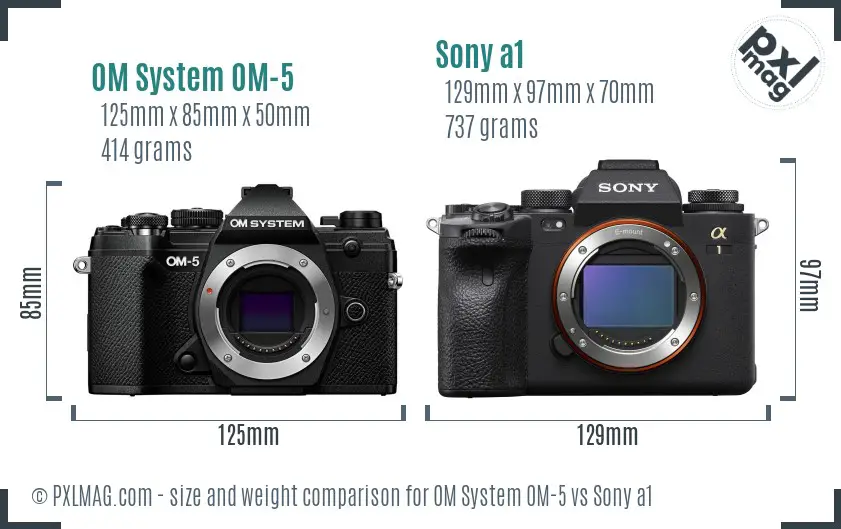 OM System OM-5 vs Sony a1 size comparison
