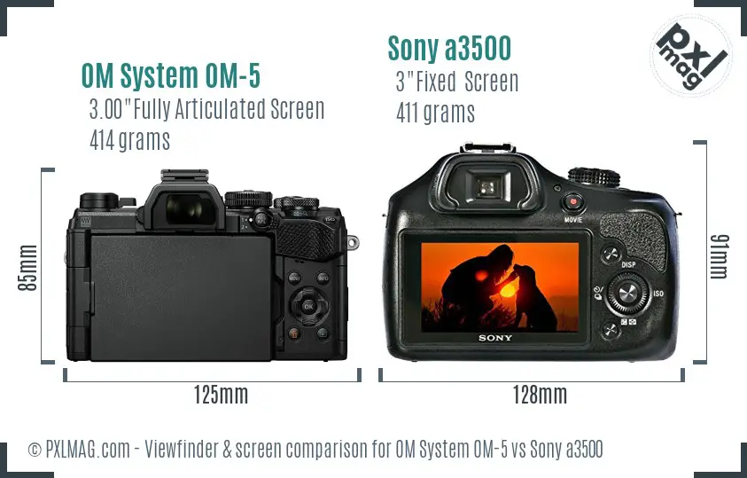 OM System OM-5 vs Sony a3500 Screen and Viewfinder comparison