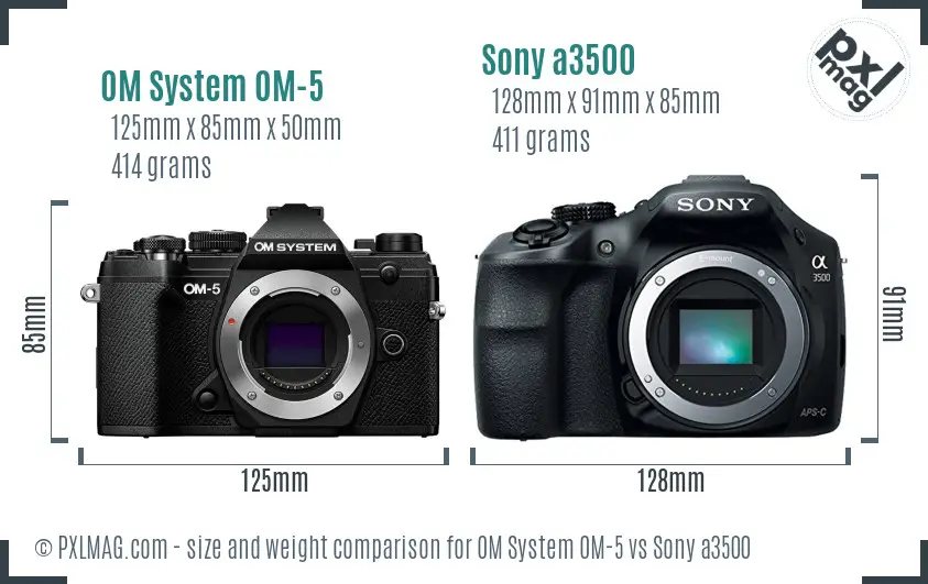 OM System OM-5 vs Sony a3500 size comparison