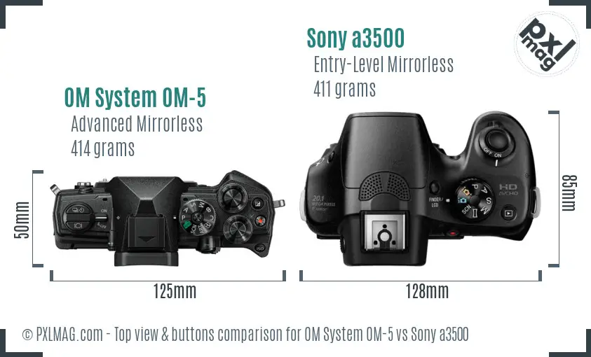 OM System OM-5 vs Sony a3500 top view buttons comparison