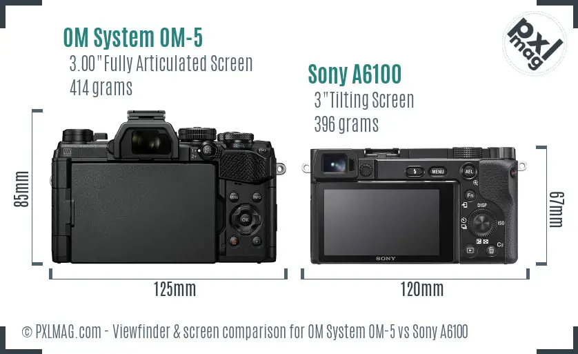 OM System OM-5 vs Sony A6100 Screen and Viewfinder comparison