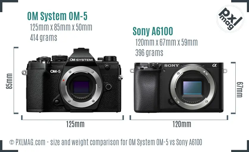 OM System OM-5 vs Sony A6100 size comparison