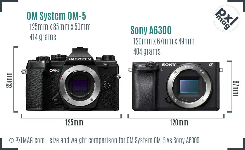 OM System OM-5 vs Sony A6300 size comparison