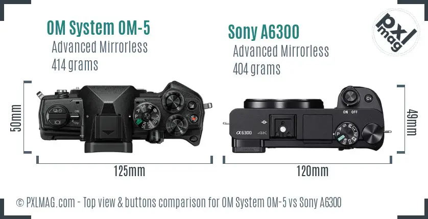 OM System OM-5 vs Sony A6300 top view buttons comparison