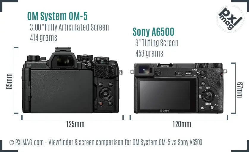 OM System OM-5 vs Sony A6500 Screen and Viewfinder comparison