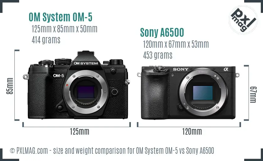 OM System OM-5 vs Sony A6500 size comparison