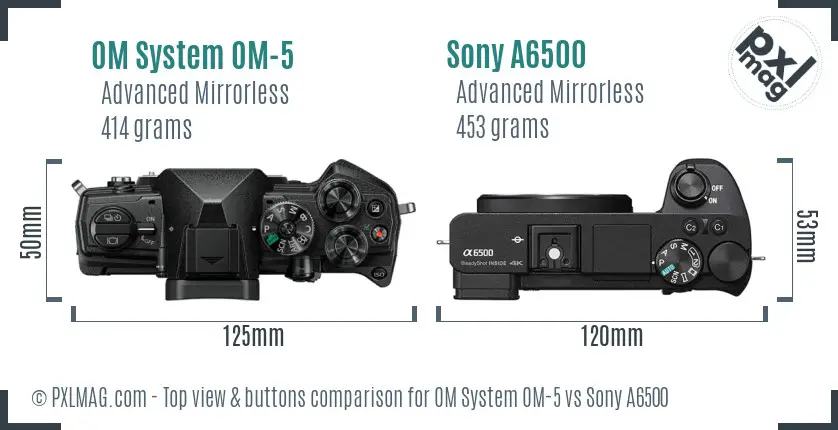 OM System OM-5 vs Sony A6500 top view buttons comparison