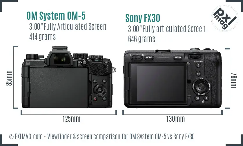 OM System OM-5 vs Sony FX30 Screen and Viewfinder comparison OM System OM-5 vs Sony FX30 Screen and Viewfinder comparison