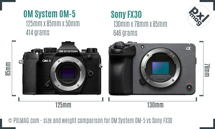 OM System OM-5 vs Sony FX30 size comparison OM System OM-5 vs Sony FX30 size comparison