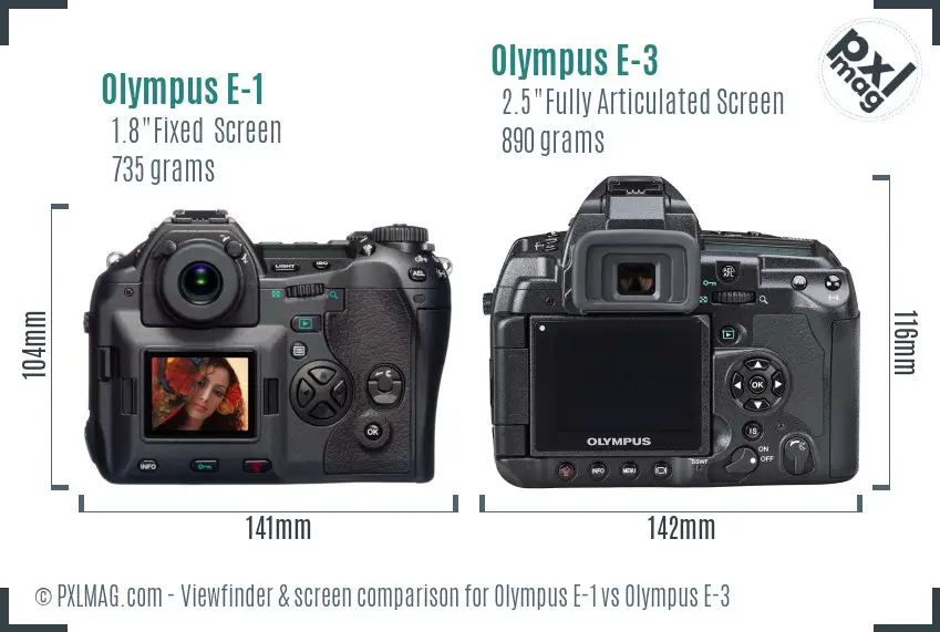 Olympus E-1 vs Olympus E-3 Screen and Viewfinder comparison
