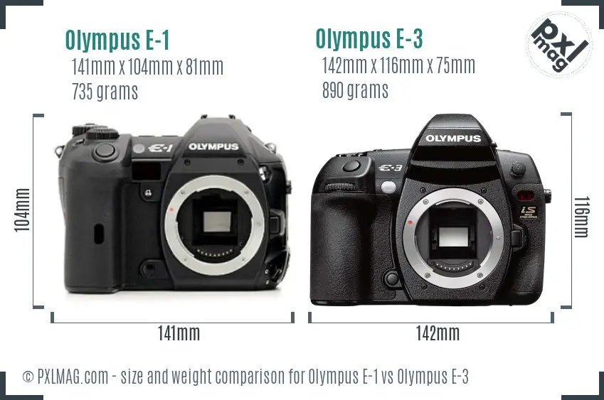 Olympus E-1 vs Olympus E-3 size comparison