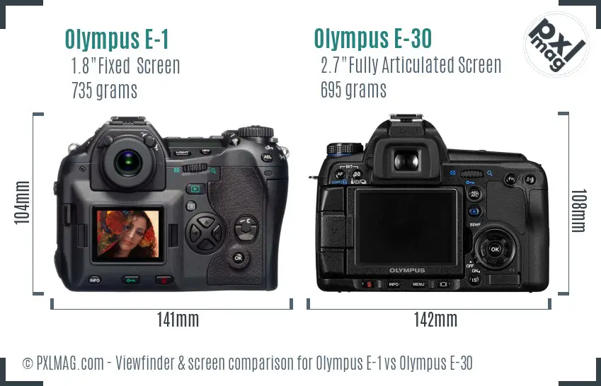 Olympus E-1 vs Olympus E-30 Screen and Viewfinder comparison